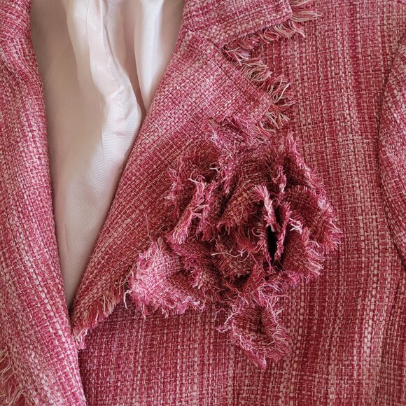 BCBGMaxAzria Silk Tweed Rosette Blazer Jacket SZ XS Pink - Picture 6 of 14